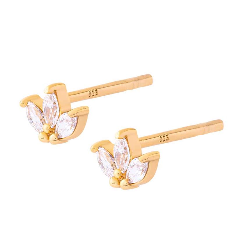Yellow Gold Plated Triple Marquise Studs