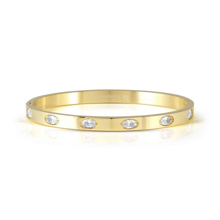 Yellow Gold White Oval CZ Bangle