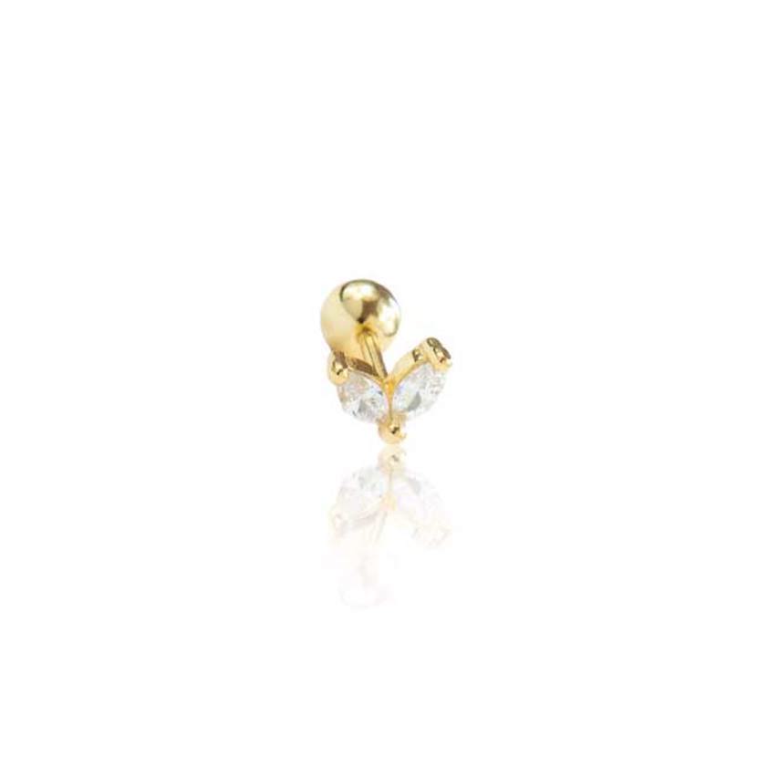 Yellow Gold Plated Twin Sparkle Barbell Cartilage Stud