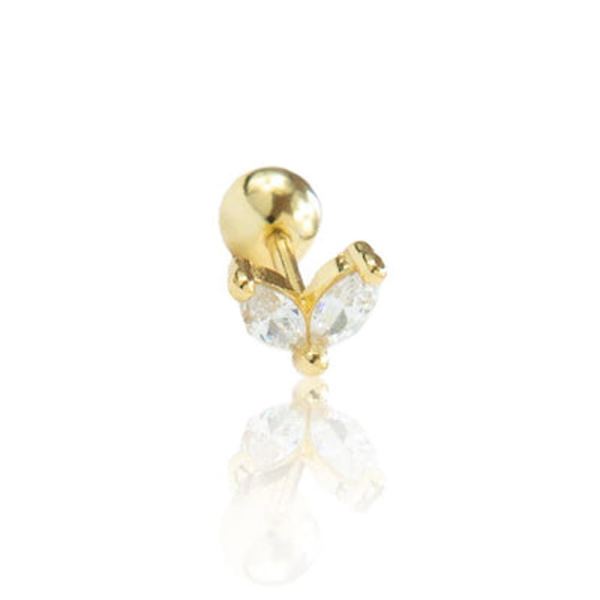 Yellow Gold Plated Twin Sparkle Barbell Cartilage Stud