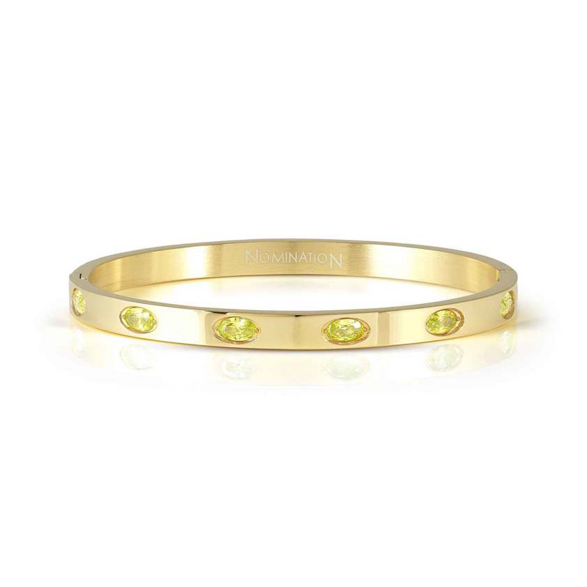 Yellow Gold Green Oval CZ Bangle