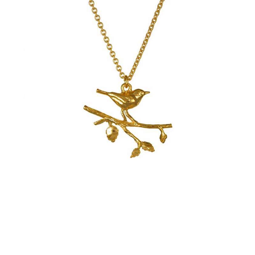 Yellow Gold Vermeil Perched Warbler Bird Necklace