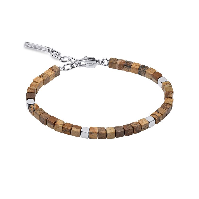 Natural Jasper Stainless Steel Bracelet with Semi Precious Beads