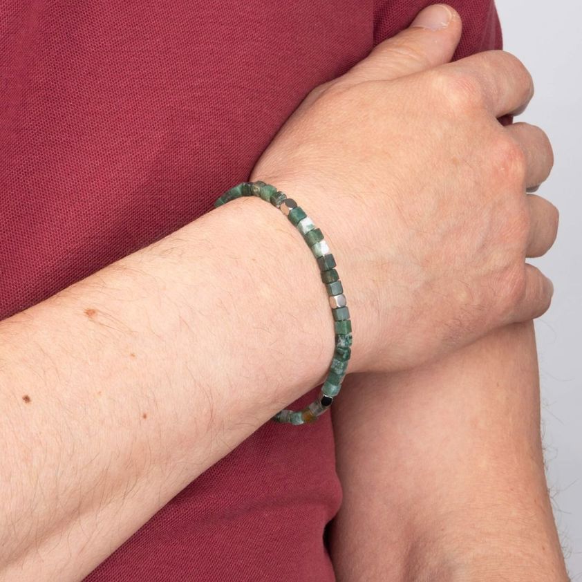 Aquatic Agate Stainless Steel Bracelet with Semi Precious Beads