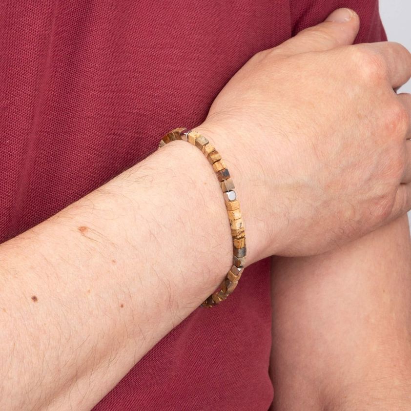 Natural Jasper Stainless Steel Bracelet with Semi Precious Beads