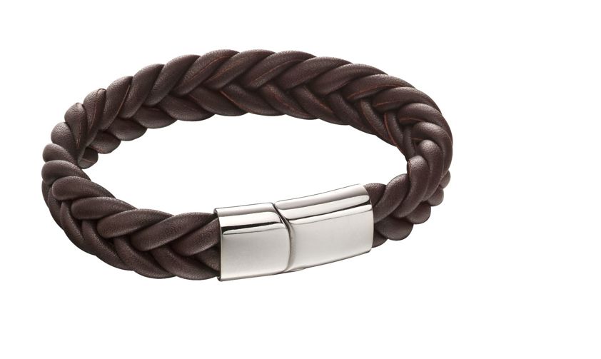 French Plait Brown Leather Bracelet