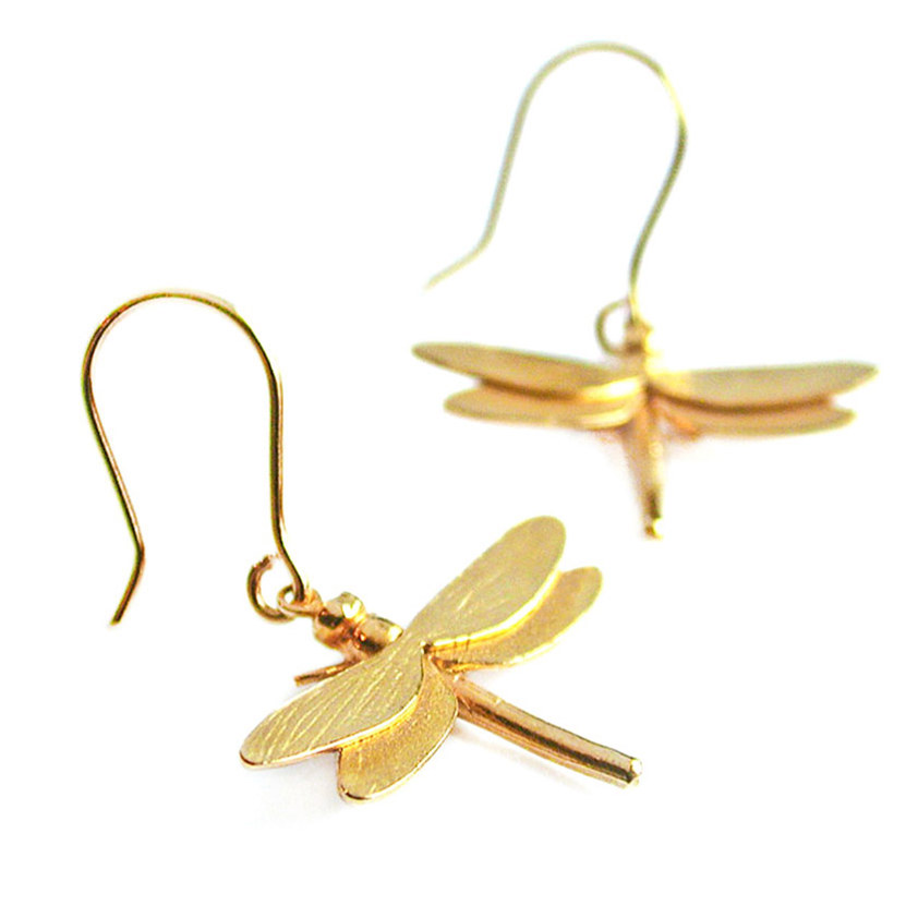 Yellow Gold Vermeil Dragonfly Hook Earrings