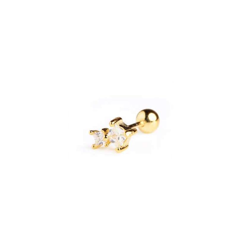 Yellow Gold Plated Stacked Barbell Cartilage Stud