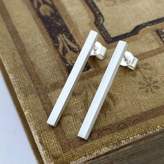 E3 Silver Square Long Rod Earrings