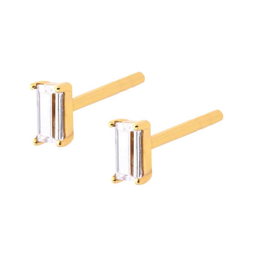Yellow Gold Plated Crystal Baguette Studs
