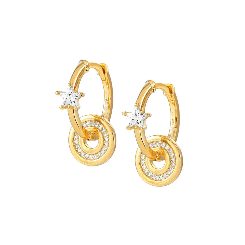 Yellow Gold 149206 02 Star Hoop Earrings