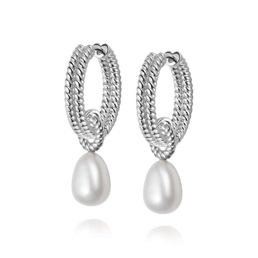 Sterling Silver Treasures Double Pearl Drop Earrings