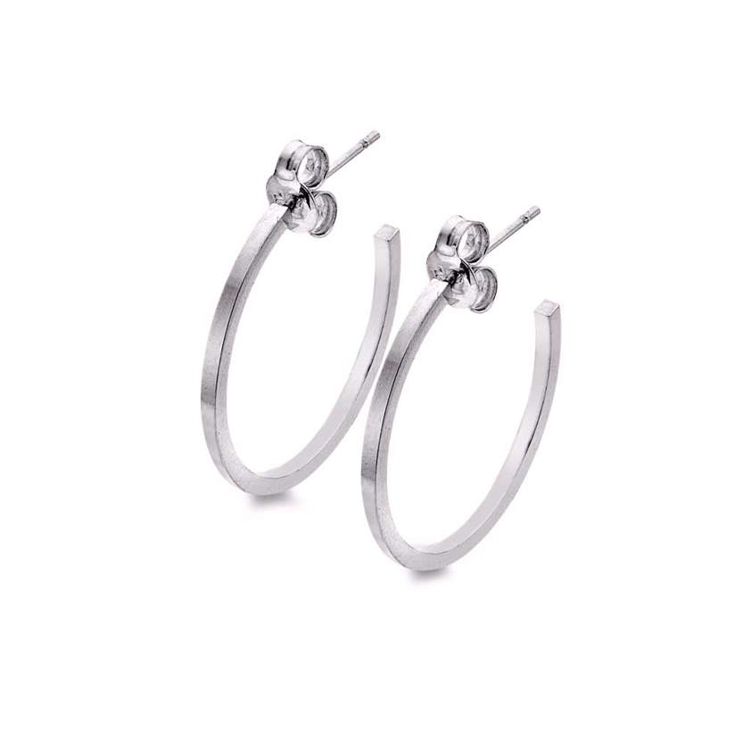 Silver Square Profile Hoop Earrings