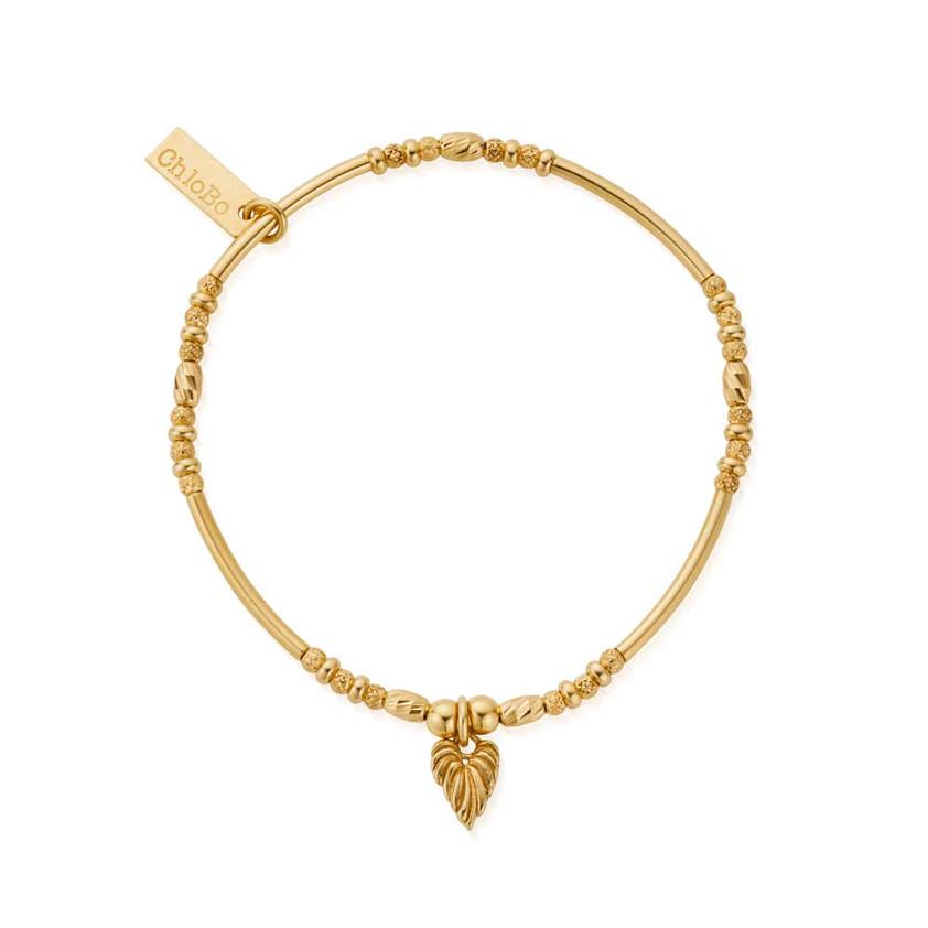 Yellow Gold Plated Leaf Heart Sparkle Bracelet