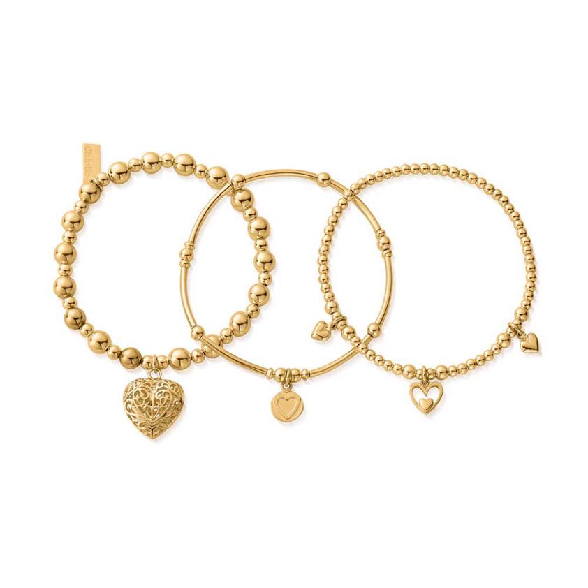 Yellow Gold Plated Compassion Stack of 3 Love Bracelets