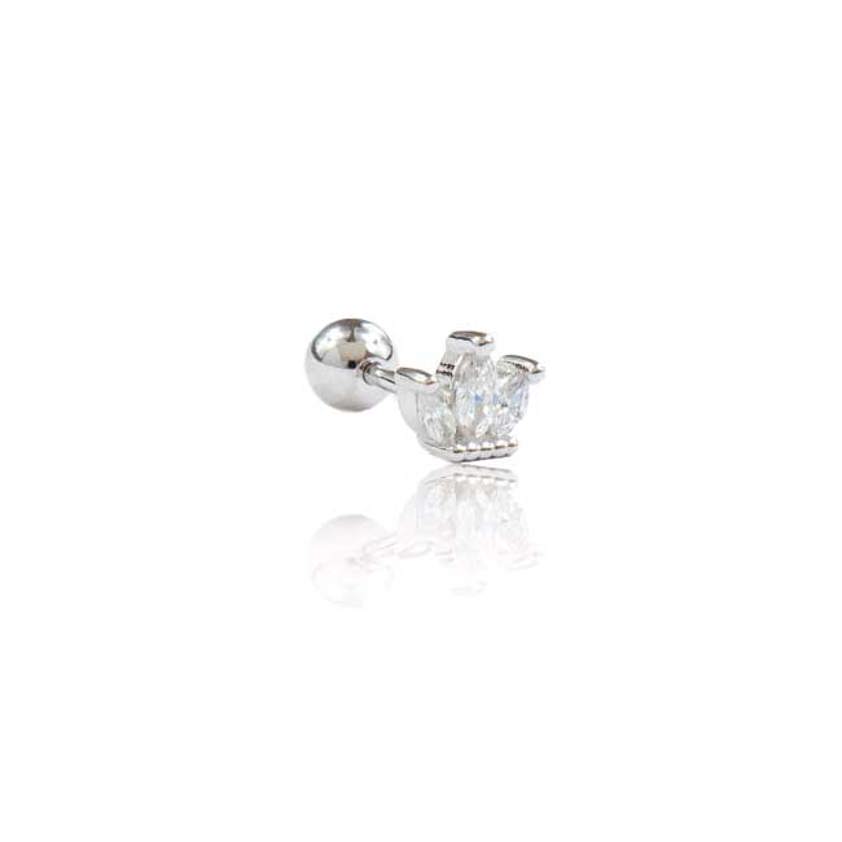 Sterling Silver Crown Barbell Cartilage Stud