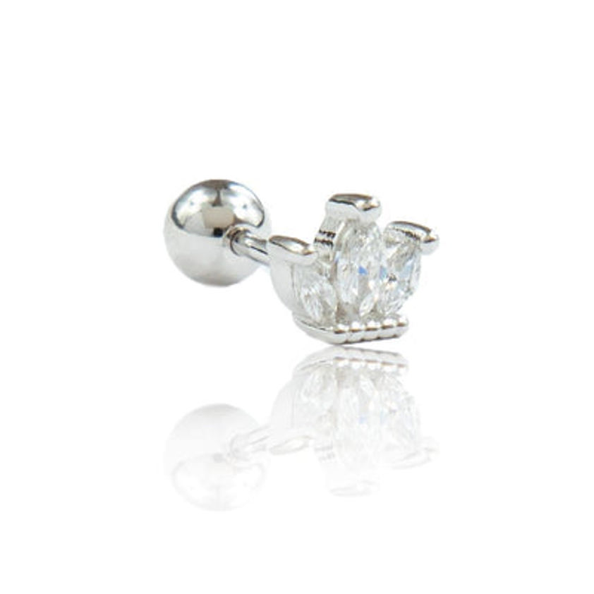 Sterling Silver Crown Barbell Cartilage Stud