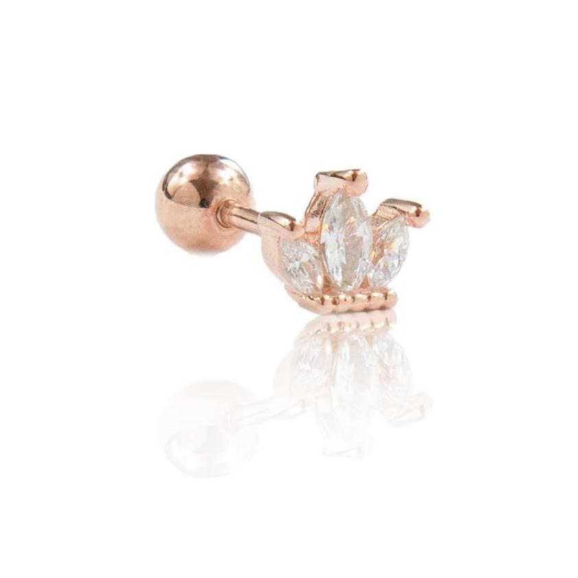 Rose Gold Plated Crown Barbell Cartilage Stud