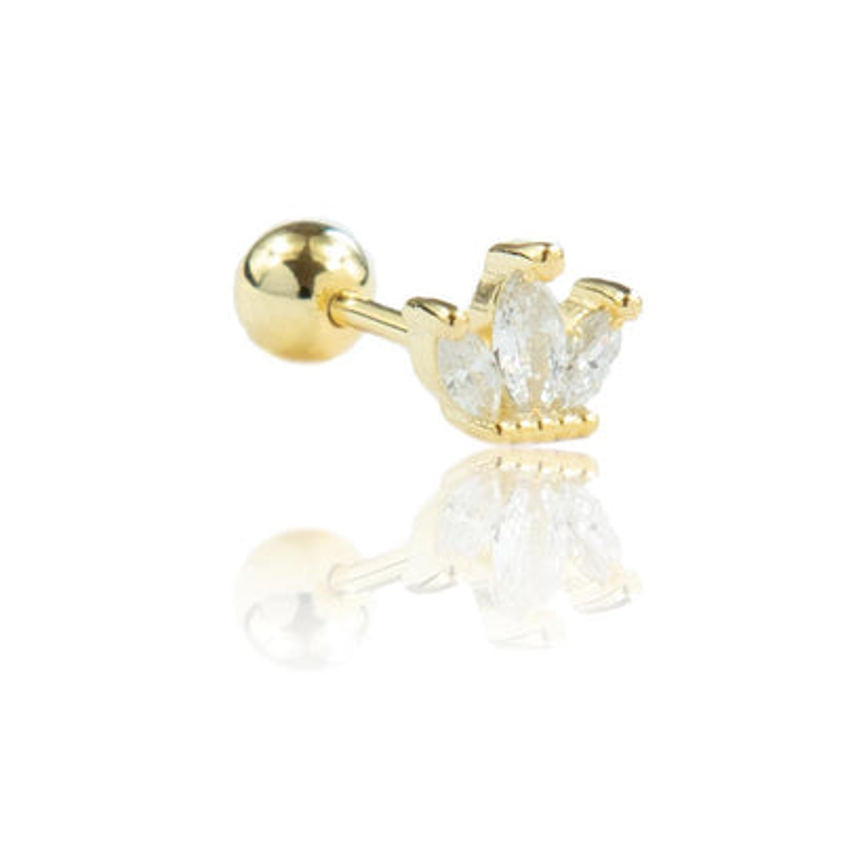 Yellow Gold Plated Crown Barbell Cartilage Stud