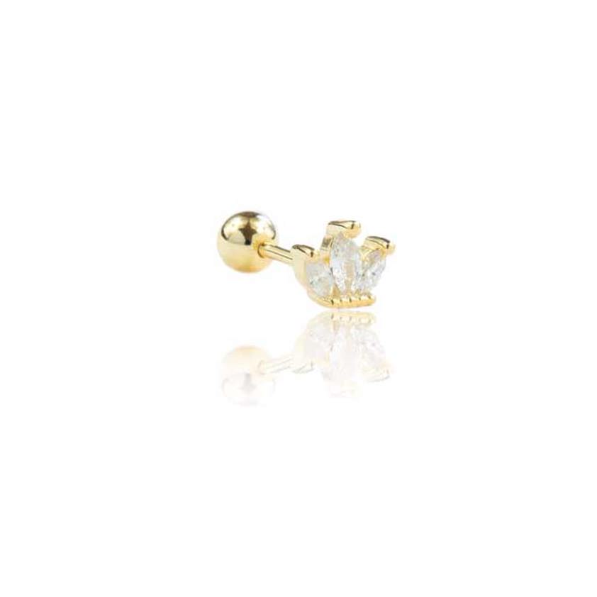 Yellow Gold Plated Crown Barbell Cartilage Stud