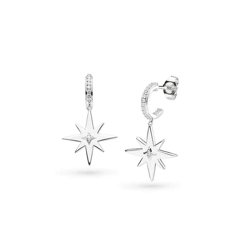 Celeste North Star Pave Hoop Stud Drop Earrings