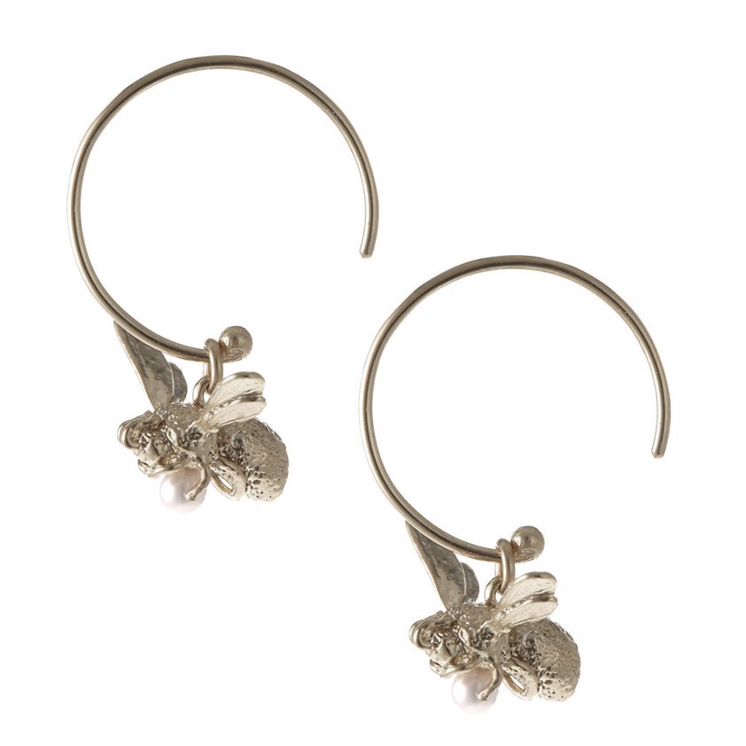 Sterling Silver Flying Bee Hoop Earrings