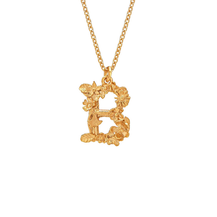 Yellow Gold Vermeil Floral Letter B Necklace