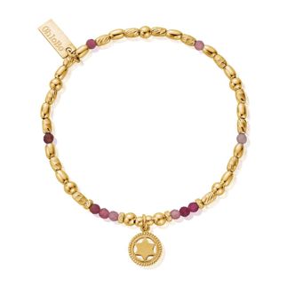 Yellow Gold Plated Pink Tourmaline Heart Chakra Bracelet