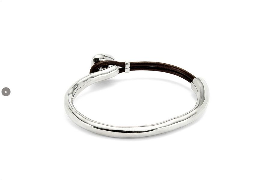 Silver Plated PUL2509 Bangle with Leather/Crystal