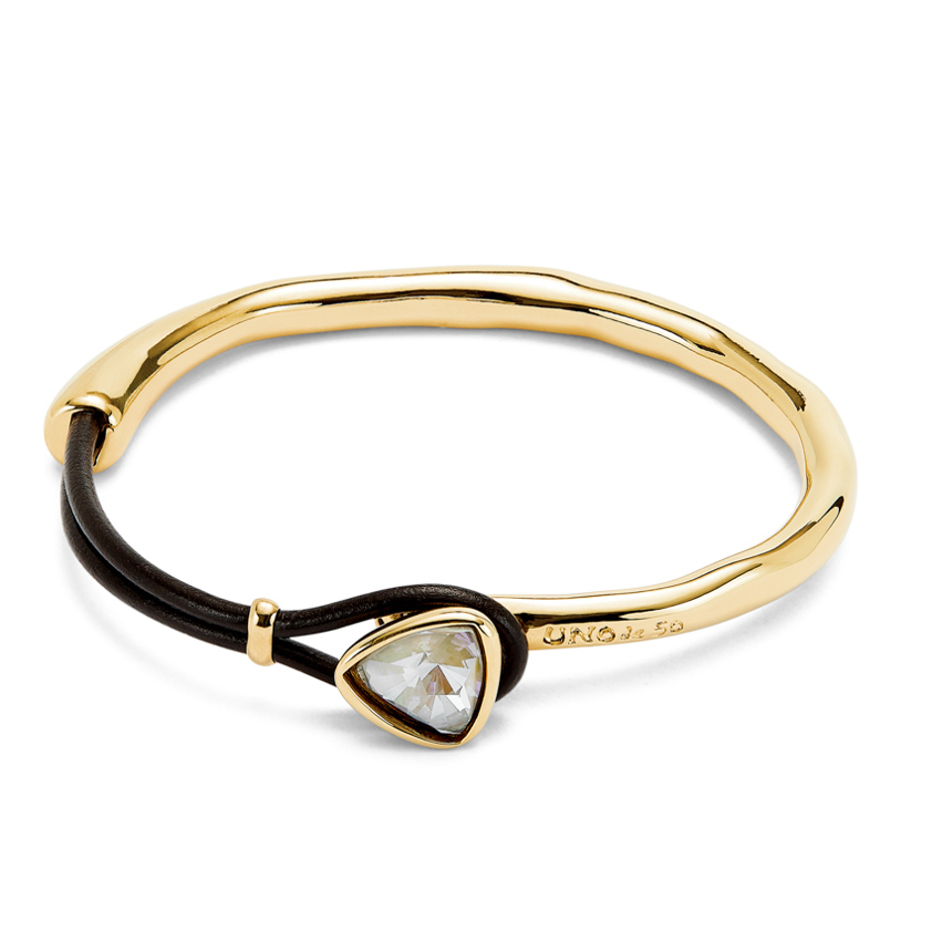 18ct Gold Plated PUL2509 Bangle with Leather/Crystal