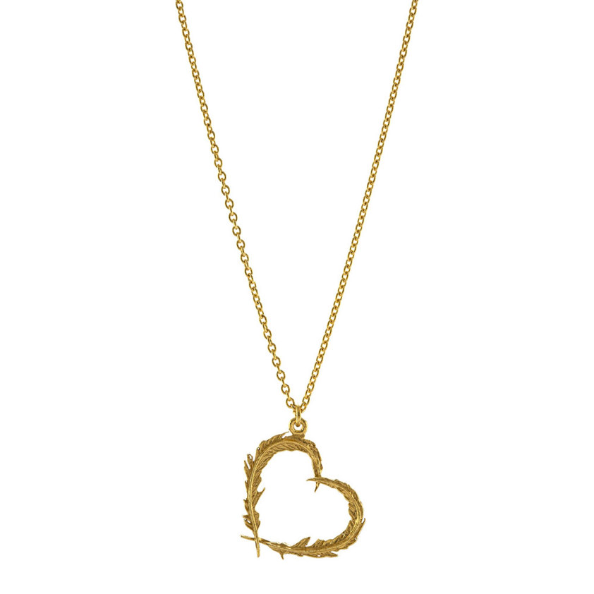 Yellow Gold Vermeil Delicate Feather Heart Necklace