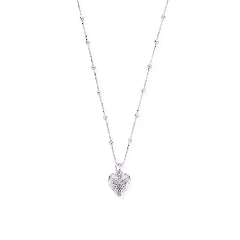 Silver Bobble Chain Heart Necklace