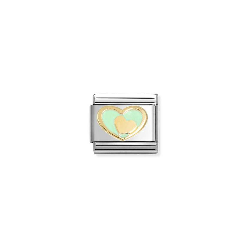 Pastel Green 030283 Gold & Coloured Hearts