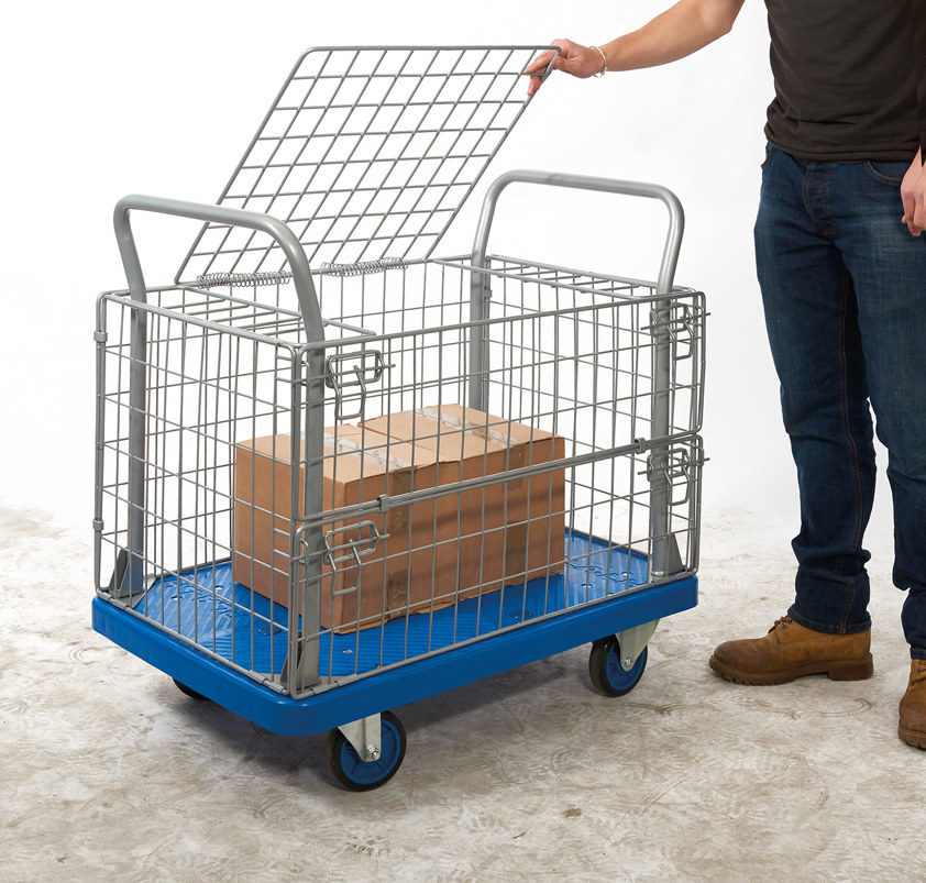 Proplaz Blue Mesh Truck with Hinged lid & 1/2 Drop Side Trolleys