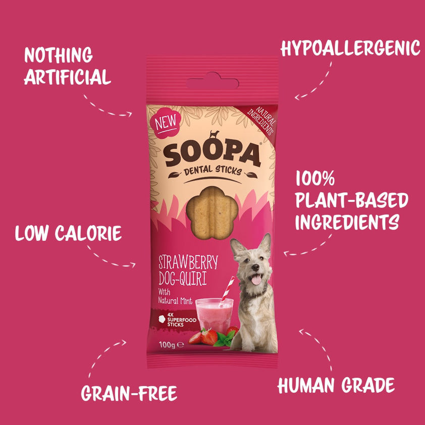 Strawberry Dog-quiri Soopa Dental Sticks Pack of 4