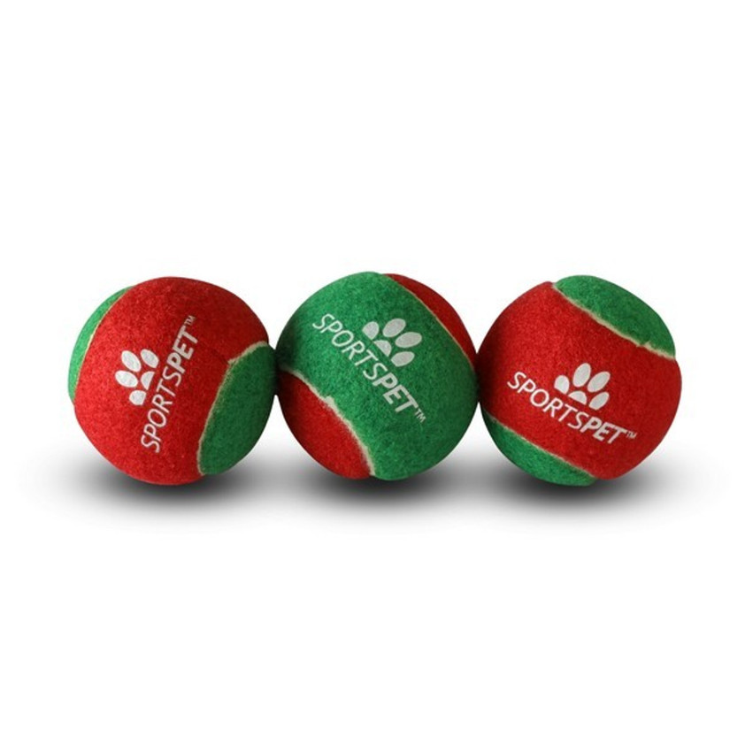 Sportspet Christmas Red Green Tennis Balls 3 Pack