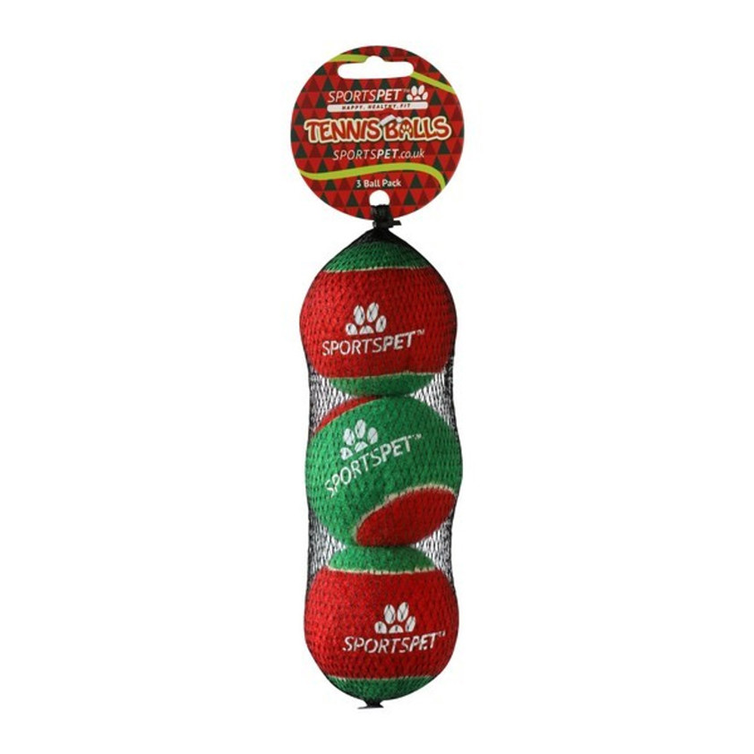 Sportspet Christmas Red Green Tennis Balls 3 Pack