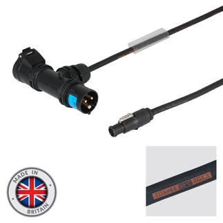 1m PCE 16A Black T-Connect to PowerCON TRUE1 TOP Cable