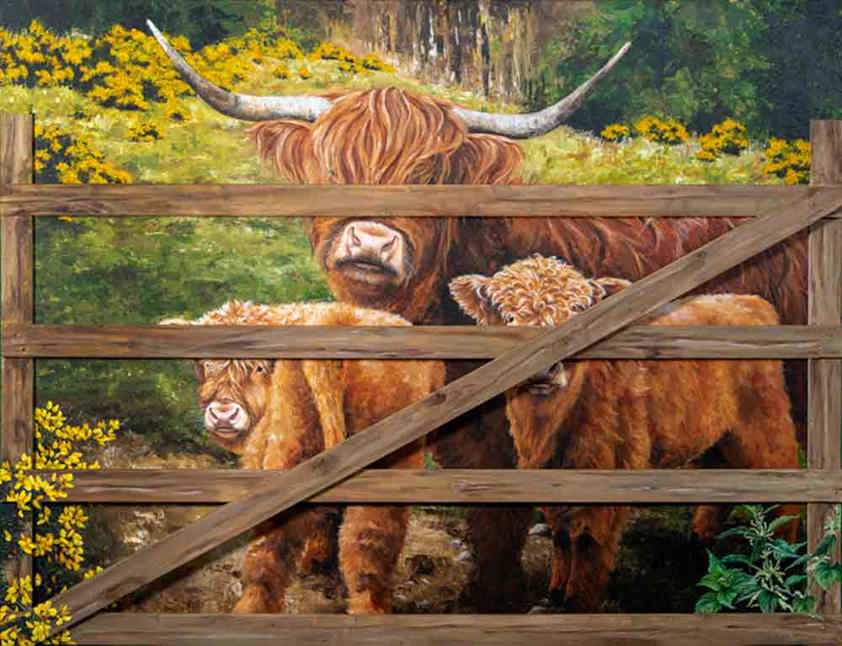 A Limited Edition Print of a Highland Cow and Calves