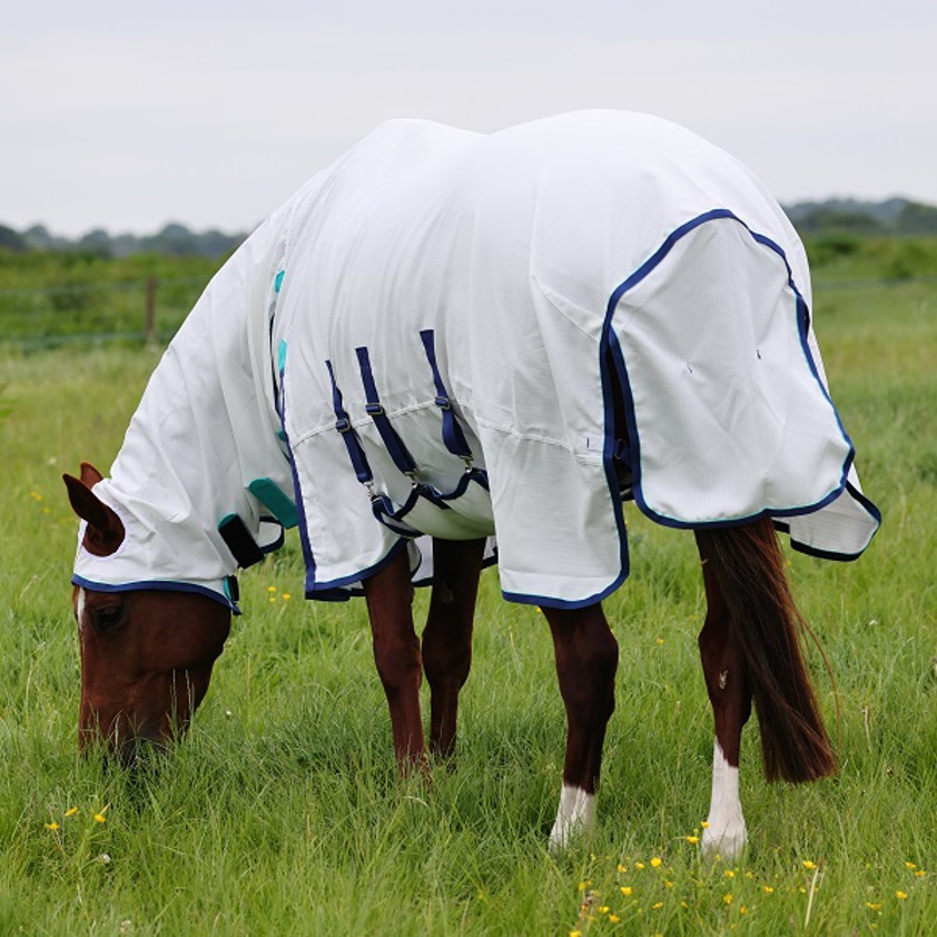 Shires Highlander Plus Sweet-Itch Combo Rug- White/Jade/Blue