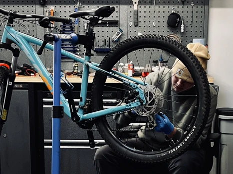 Bike being serviced at Port Velo Cycle Works workshop