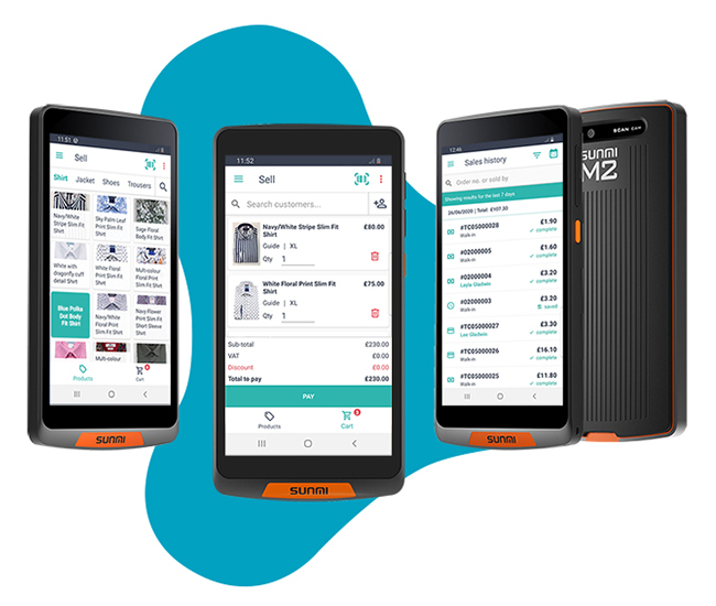 Sunmi M2 hardware with Saledock POS Saledock and Sunmi M2 handheld POS device